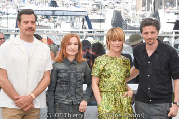 Raphaël Personnaz, Laurent Lafitte, Isabelle Huppert, Thierry Klifa and Marina Foïs